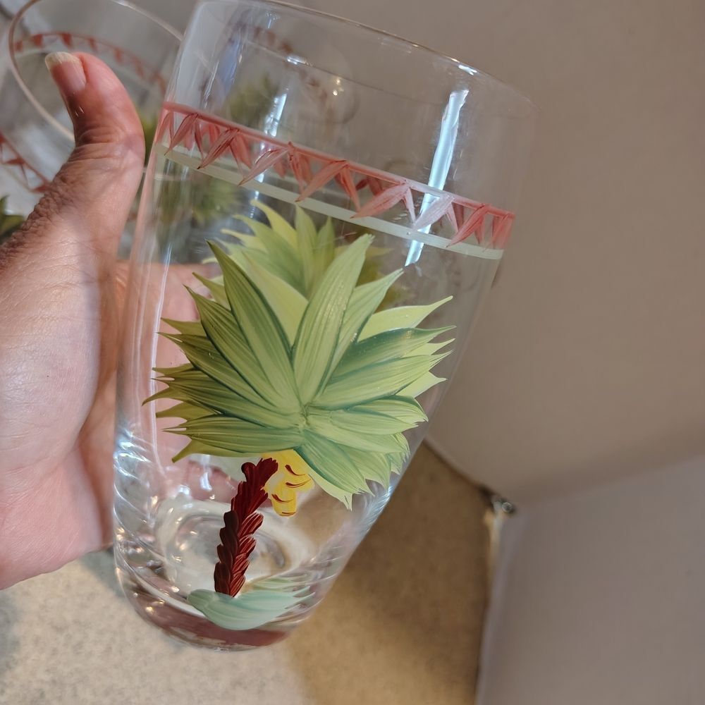 Set Of 4 Palm Tree Design Glasses 16 Ounce